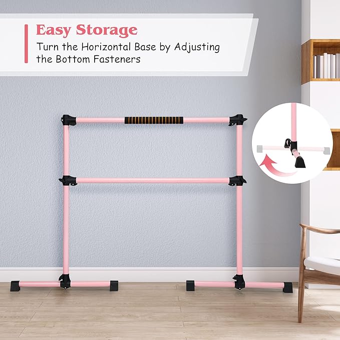 GYMAX Portable Ballet Barre, 4 Feet Folding Height Adjustable Ballet Bar with Anti-Skip Pad, Heavy Duty Freestanding Stable Stretch Bar for Home Kids Teenager Adults