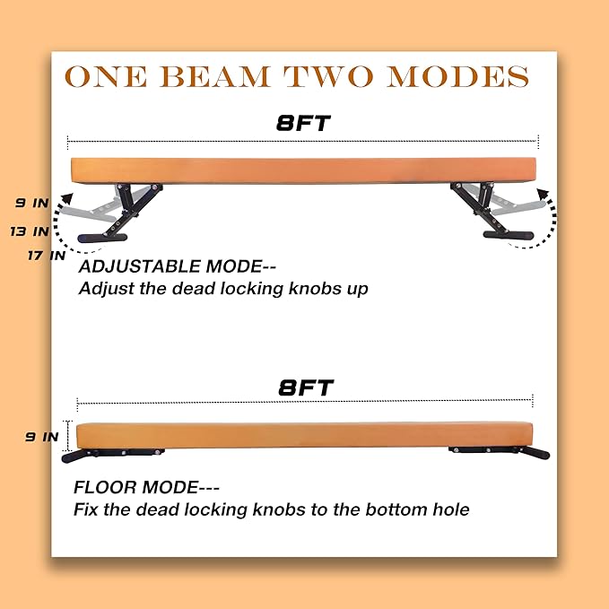 Adjustable Balance Beam Gymnastics Beam 8 FT Adjustable Height Beams for Kids, High and Low Floor Beams,Gymnastics Equipment for Kids Adults Training at Home and Gym Center