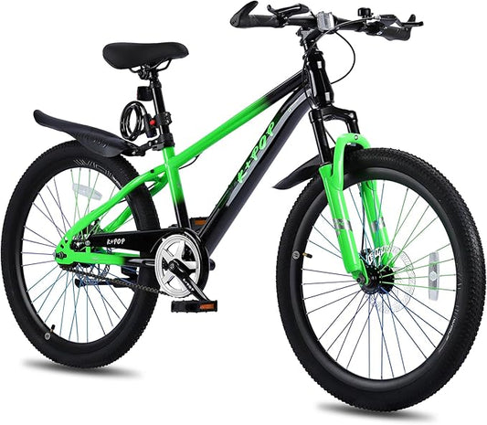 20 24 Inch Kids' Mountain Bike, Front Suspension Fork Kids' Bicycles for Boys Girls, Single Speed Bikes for Girls Boys Ages 8-12, Front and Rear Disc Brakes, Adjustable Seat Height