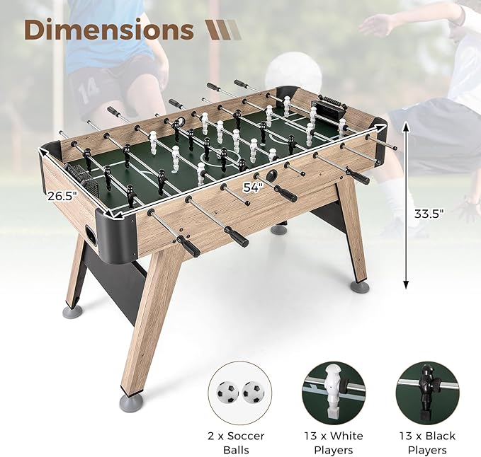 GYMAX Foosball Table, 54 Inch Full Size Soccer Table Game with 2 Balls, Foosball Table Adult Size for Home, Game Room, Office