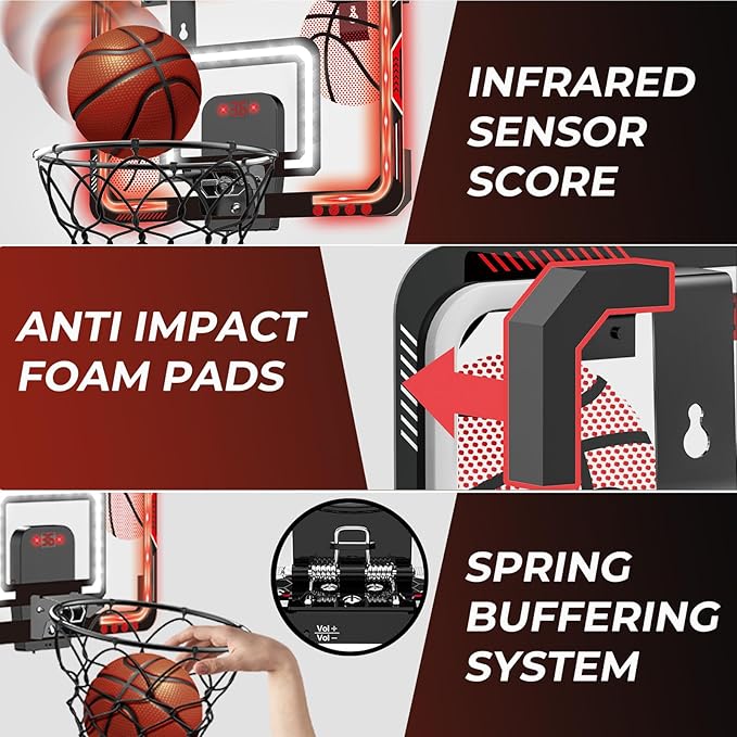 Mini Basketball Hoops - Indoor Over The Door Mini Hoop with Scoreboard & Ball Sets, Perfect Game Accessory for Teens and Adults Bedroom + Office, Basketball Hoop Toys for 8 9 10 11 12 Boys Girls