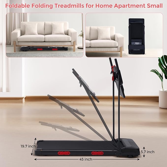 Portable Walking Pad Treadmill with Handle Bar, Foldable Folding Walking Pads Treadmills for Home with Handles