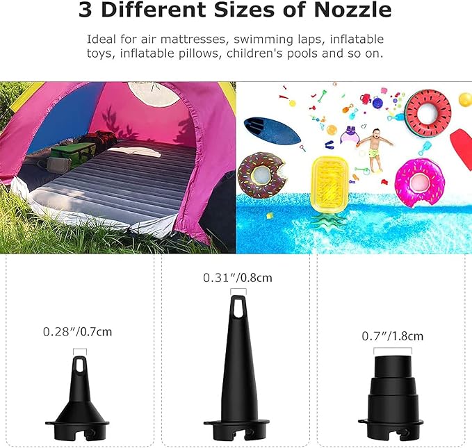 3T6B USB Rechargeable Air Mattress Pumps, Portable Air Pump with 4 Nozzles for Outdoor Camping, Air Mattress, Inflatable Couch, Pool Toy