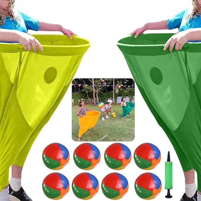 Granny Pants Yard Game, Oversized Granny Pants Outdoor Game for Adults, 8 Elastic Balls+Pump, Backyard Parties and Field Day(Green+Blue)