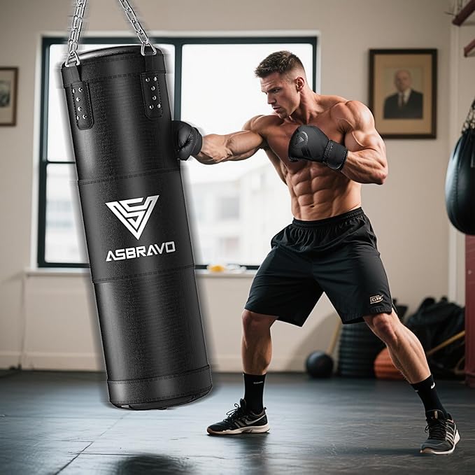 Punching Bag for Adults, 4ft Heavy Boxing Bag Set with 12 OZ Gloves for MMA Karate Kickboxing Boxing Home Gym Training - Unfilled