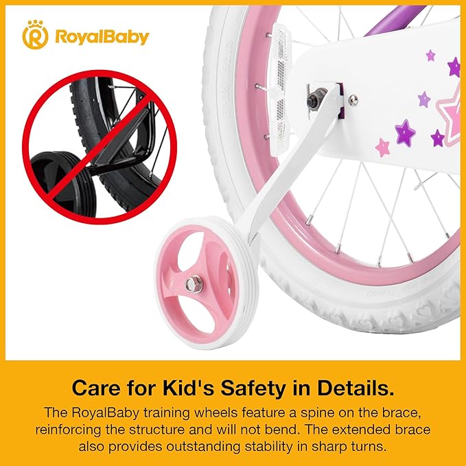 RoyalBaby Stargirl Kids Bike 14 Inch Girls Bicycle for Children with Training Wheels & Basket, Purple
