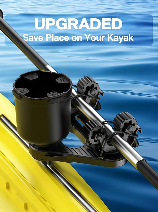 Doubleheader with Dual Kayak Paddle Holder, Multi-Functional Kayak Paddle Holder, Dual Head Kayak Track Mount Accessories with Two Security Tethers - Kayak Oar/Fishing Net/Gaff Holder for Fishing