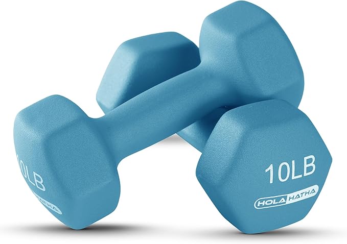HolaHatha 2, 3, 5, 8, and 10 Pound Neoprene Dumbbell Free Hand Weight Set with Rack, Ideal for Home Exercises to Gain Tone and Definition, Pastel