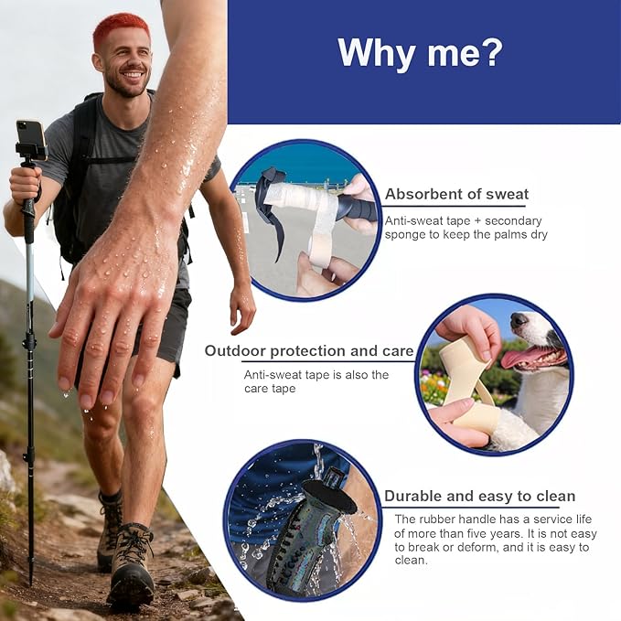 EpochCreate Hiking&Trekking Poles&Selfie Stick-Lightweight,Adjustable Flip Locks,Compact,Aircraft Grade Aluminum Walking Sticks for Hiking,All-Terrain for Seniors,Men & Women