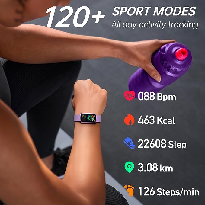 Health Fitness Tracker with 24/7 Heart Rate, Smart Watch with Blood Pressure and Blood Oxygen Monitor, Bulit-in 120+ Sport Mode, Sleep Tracking Waterproof Activity Tracker for Women Men (Purple)