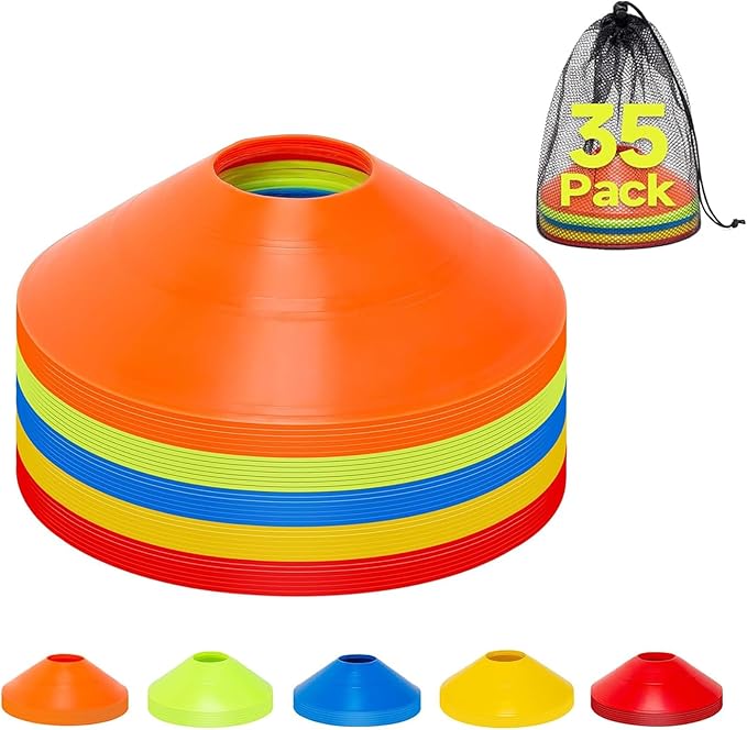 35/65 PCS Agility Soccer Cones for Training, Reusable Sports Cones for Drills with Mesh Bag, Training Cones for Soccer Practice, Football, Basketball - Disc Cones Training Equipment