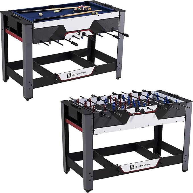 MD Sports Combination Games Multiple Styles Arcade Collection, Billiards, Ping Pong, Hockey, Basketball and Foosball Combination Kit Comes with All The Basics