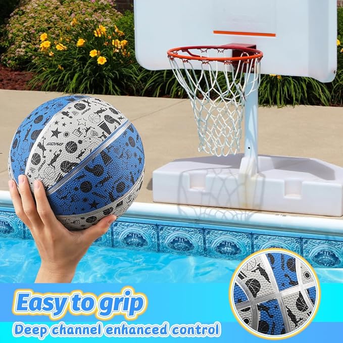 Dilabnba 9" Large Basketball Toy for Kids Adults, Mini Basketball for Outdoor Hoops, Anti-Slip Textured Grip, Pool Ball for Swimming Pool Hoops, Beach Balls Sand Toy for Indoor Yard (Size 6 Blue)
