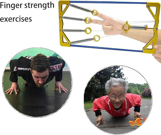 Finger Exerciser & Hand Strengthener Expert Grip Strength Training for Athletes, Musicians & Physical Therapy (Metal Blue + Yellow Cover)