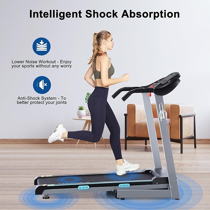 Auto Incline Treadmill with 300 LBS Capacity, 17.5" Wide 3 HP Folding Electric Treadmill Max 8.5 MPH Speed, Running Machine with Bluetooth Speaker & LCD Display for Home Use