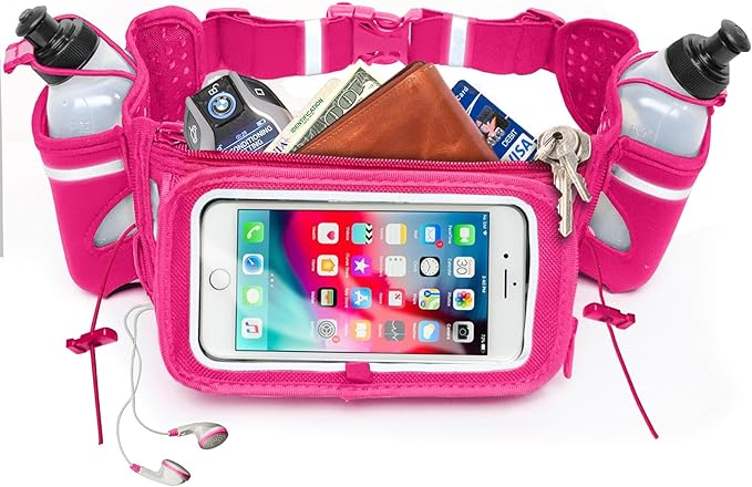 No.1 Hydration Belt by Runtasty - Premium Running Fuel Belt w/2 BPA-Free 10 oz Water Bottles, Tilt-Up Pocket w/Touchscreen-Ready Cover - Fits All iPhones, Runners Ebook & No-Bounce Design
