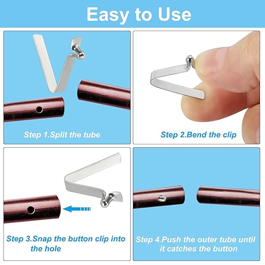 PATIKIL 5x3mm Kayak Paddle Snaps, 16 Pack Tent Pole Clips Steel V Shaped Single Pin Push Button Spring Clips Lock Tube Pole Clips for Camping Awning