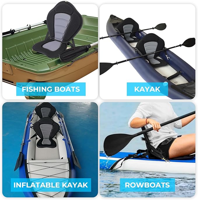 Deluxe Kayak Seat Cushion with Adjustable Backrest, Universal Thicken Cushion for Inflatable Paddleboard, Canoe, Ocean Kayak