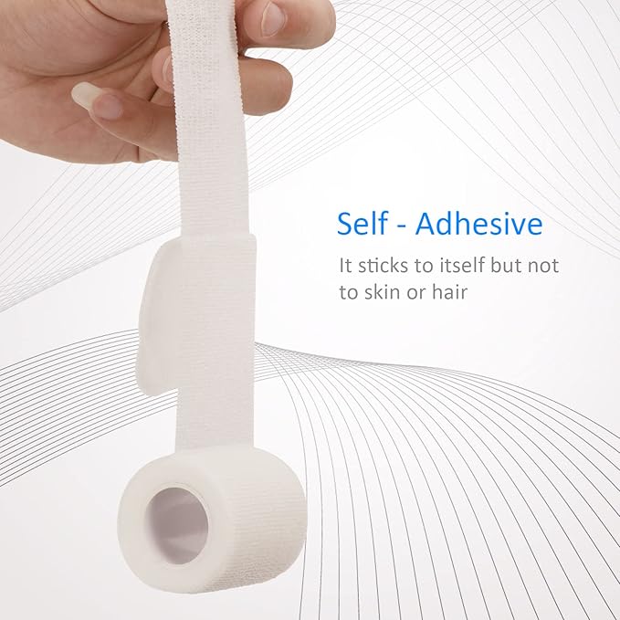 24 Pack Self Adherent Cohesive Wrap Bandages Non Woven Cohesive Bandage Elastic Self Adhesive Bandage Wrap Sports Athletic Tape First Aid Tape for Wrist Ankle Pet Vet Wrap Grip Cover 2 inch (White)