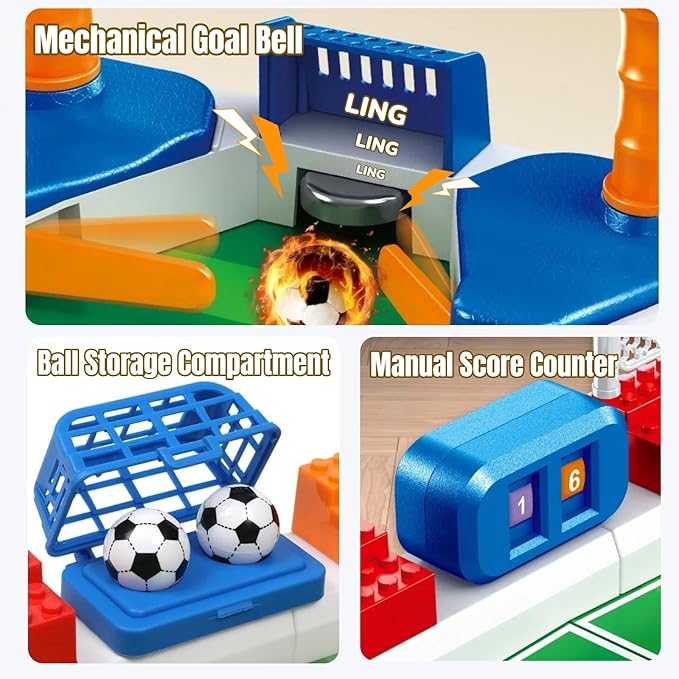 Mini Foosball Table Soccer Game with Bell Scorer - 2-Player Soccer Board Game for Kids and Family Fun