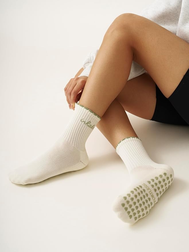 Crew Half Calf Grip Socks, Cutest Fruits Pilates Socks, Ruffle socks, Non-Slip, Barre Yoga Fitness