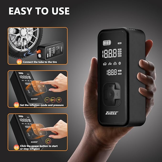 Tire Inflator Portable Air Compressor - 4X Faster Inflation, 150PSI Air Pump for Car Tires with Digital Pressure Gauge/LED Light, 20000mAh Portable Tire Inflator for Car, Moto, Bike, Ball, etc(Black)