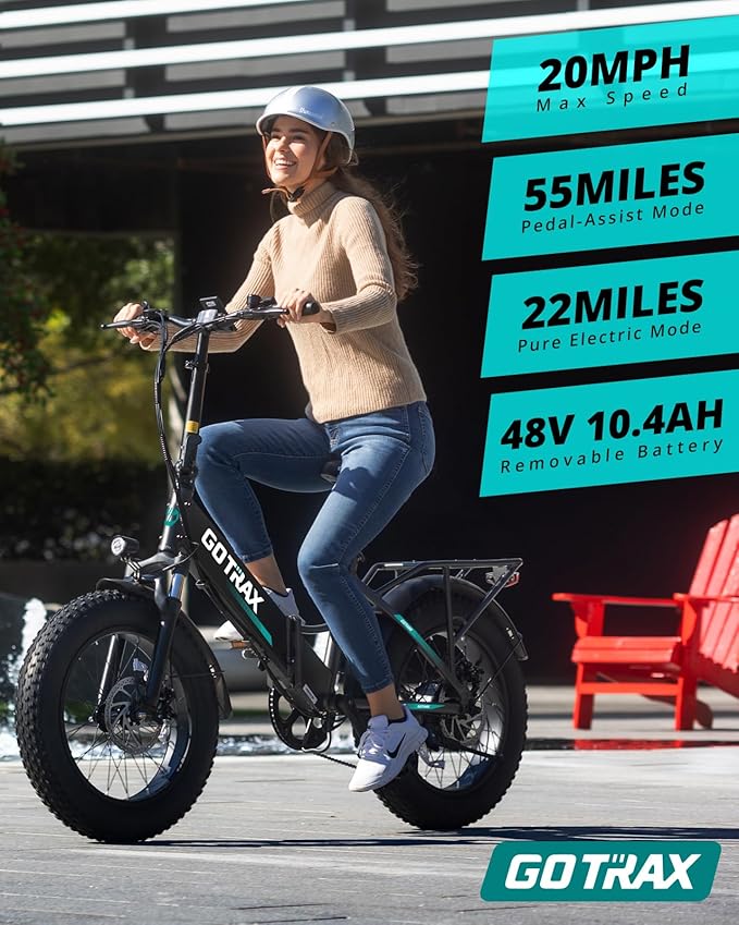 Gotrax 20" Folding Electric Bike with 55 Miles (Pedal-assist1) by 48V Battery, 20Mph Power by 500W, Smart LCD Display and 5 Pedal-Assist Levels, 7-Speed&Front Shock Absorber for Off-Road Bicycle