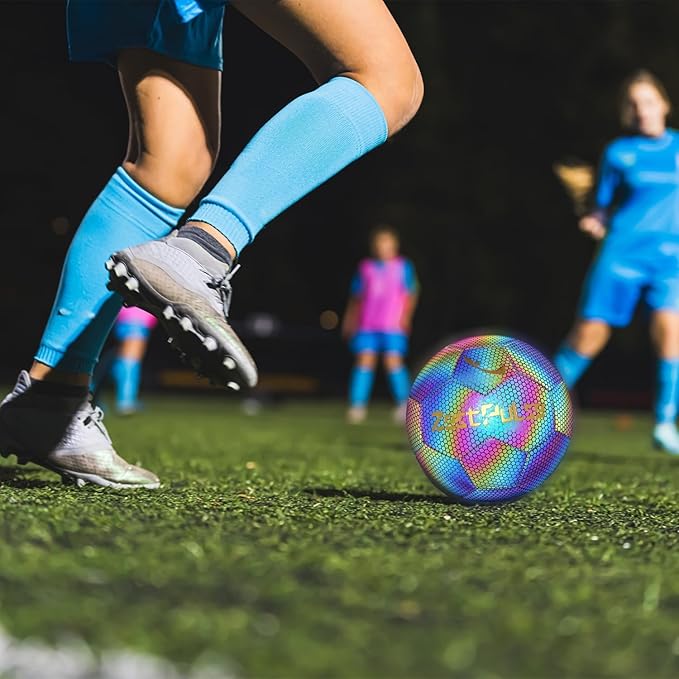 Holographic Reflective Soccer Ball Size 3, 4 & 5 for Kids & Adults, High Visibility for Night Games and Training, Ideal Gift for Boys Girls 8-12