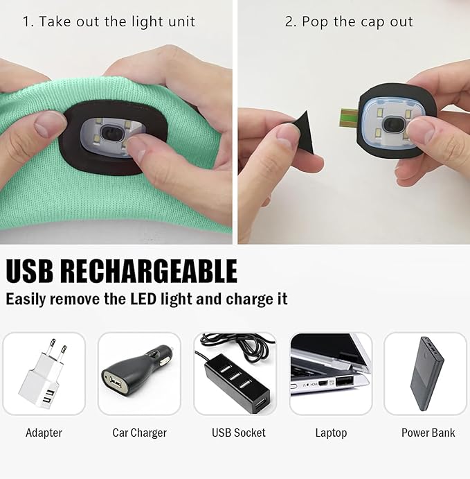 ATNKE 4 LED Lighted Sport Sweatband,USB Rechargeable Running Head Band Lamp High Stretch Wicking Gifts for Men and Women