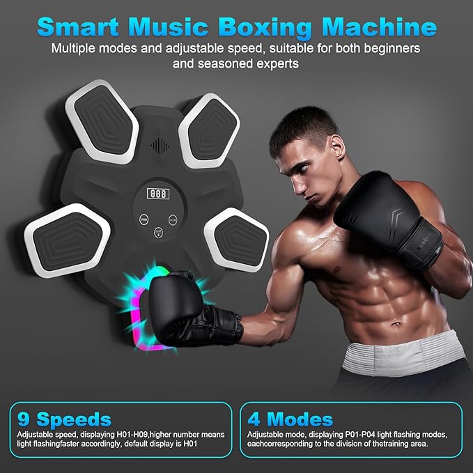Music Boxing Machine, Intelligent Musical Punching Workout Trainer with 7 LED Color, Boxing Gloves, Smart Bluetooth, Agile Digital System and Wall-Mounted 2025 Newest Version