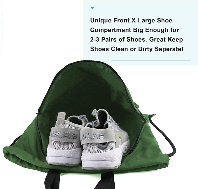 BeeGreen Drawstring Backpack Bag with Shoe Compartment, X-Large Black Gym Sports String Cinch Backpack