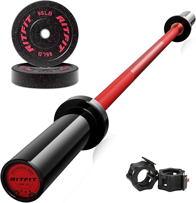 RitFit Barbell Weight Set - 4/6FT Olympic Barbell with Weight Plates (55-275LB Total) - Weightlifting Equipment for Squats, Curls, Deadlifts, Presses, Hip Thrusts