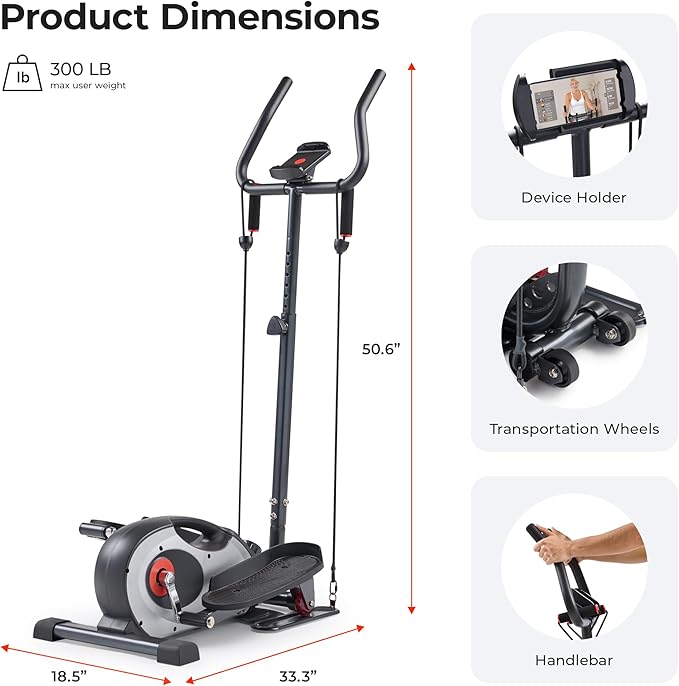 Sunny Health & Fitness 2-in-1 Sit/Stand Mini Elliptical Machine, Portable Under Desk Peddler Exerciser for Senior Home Workout, Optional Free Sunnyfit App Bluetooth Link, Handlebars or Resistance Band