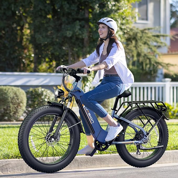 Jasion Thunder Electric Bike, 1500W Peak Motor, 30+MPH Max Speed & 80 Miles with 486Wh Removable Battery, APP Control Ebike for Adults, Hydraulic Brakes, Front Suspension, 26'' x 4'' Fat Tire Bicycles