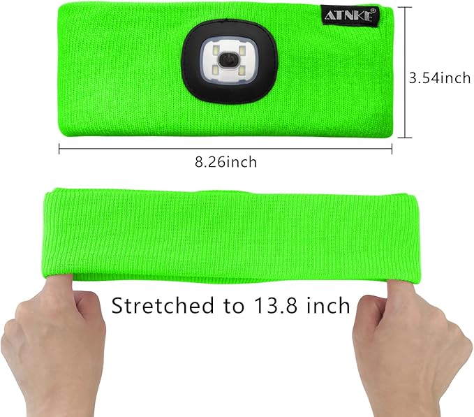 ATNKE 4 LED Lighted Sport Sweatband,USB Rechargeable Running Head Band Lamp High Stretch Wicking Gifts for Men and Women