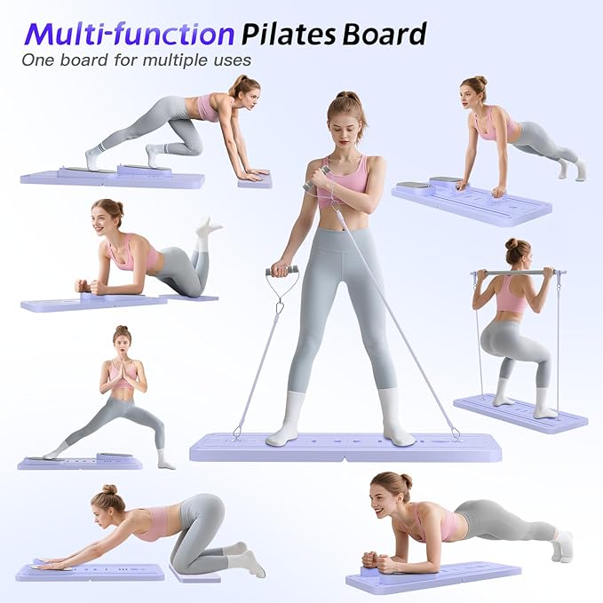 Pilates Reformer Set, Foldable Pilates Board with Resistance Bands, 5 in 1 Portable Pilates Sliding Board, Trainer Machine for Home Workout, Ab, Core, Fitness, Exercise