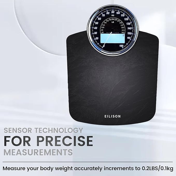 EILISON Highly Advance 2-in-1 Digital & Analog Weighing Scale for Body Weight-400lbs, 4 High Precison GX Sensor Accurate, Thick Tempered Glass, Extra Large Display (red) (New Black)