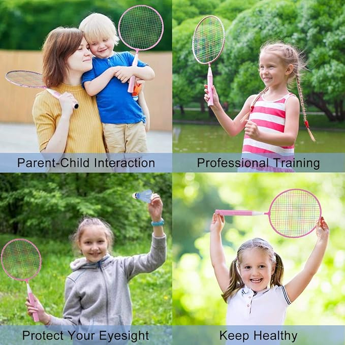 Badminton Rackets for Children,12 in 1 Shuttlecocks Racquet Sports Set w/Lightweight Carrying Bag for Kids Professionals Beginner Players Indoor Outdoor Sport Game
