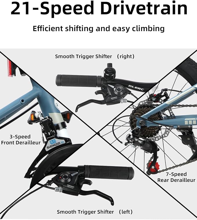 Glerc 20 24 Inch Kids Bike, Kids Mountain Bike for Boys and Girls Ages 6-14, 21-Speed Skyline Bicycle with Front Suspension and Disc Brakes, Multiple Colors