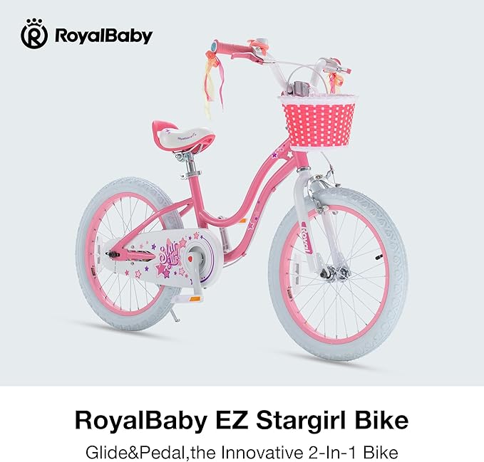 RoyalBaby Girls Bike EZ Bike Stargirl Training Free Balance to Pedal Easy Learning Bicycle, 12-20 Inch for Toddlers & Big Kids.
