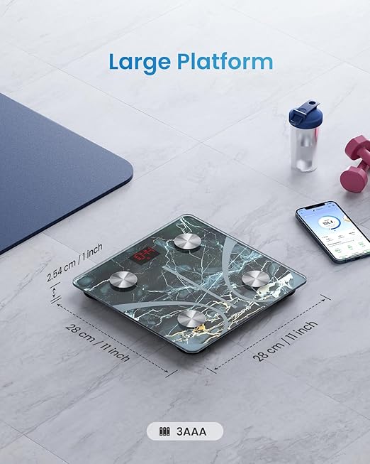 RENPHO Smart Scale for Body Weight, Digital Bathroom Scale BMI Weighing Bluetooth Body Fat Scale, Body Composition Monitor Health Analyzer with Smartphone App (Marble, 11"/280mm)