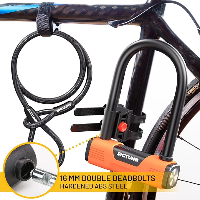 Bike U Lock - Sigtuna Bike Lock Cut Resistant, Heavy Duty Anti-Theft with 4ft/1.2m Cable, Bicycle Lock Made in Cut-Resistant Special Steel with Sturdy Mounting Bracket for Bikes, Ebikes, Scooters.