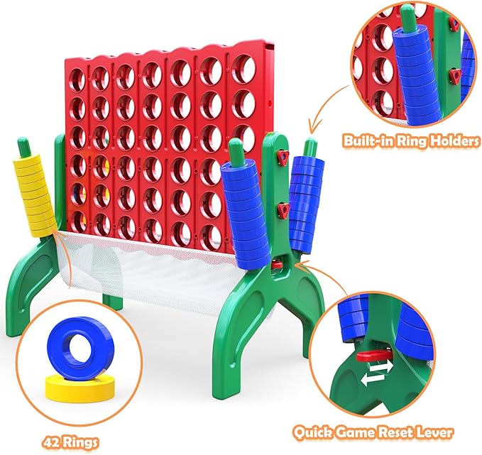 Aywewii 1.9 Feet Giant 4-to-Score Connect Game Set for Kids and Adults 4-in-A-Row Jumbo Yard Game Large Outdoor Toys Big Family Games Birthday Gifts for Toddler Boys Girls Ages 3+ Year Old
