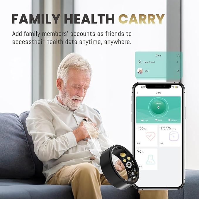 Smart Ring For Women Men, Health Tracker with Heart Rate/Blood Oxygen/Blood Pressure/Sleep Monitoring/Step Counting, IP68 Waterproof Fitness ring, No App Fees for iPhone & Android (Black, 10#)