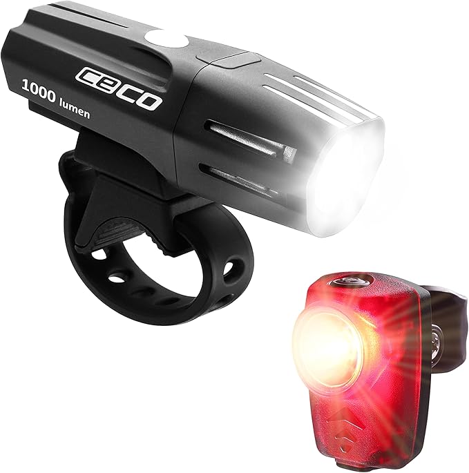 CECO-USA: 1,000 Lumen Headlight & 100 Lumen Tail Light Combo Pack for Cyclists who Want to See far & to be seen from afar. Brightest USB Rechargeable Bike Light Set Available for All Cyclists