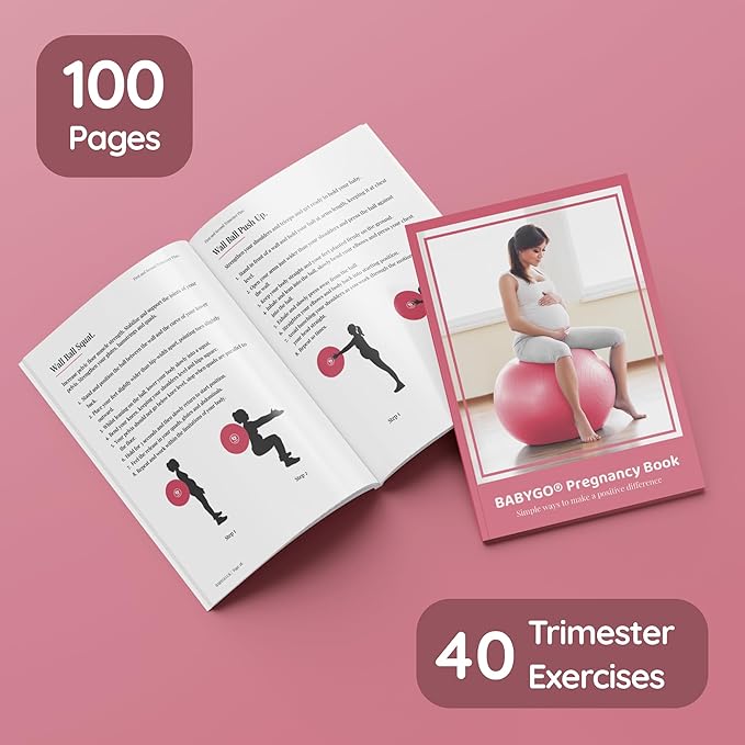 BABYGO Birthing Ball - Pregnancy Yoga Labor & Exercise Ball & Book Set Trimester Targeting, Maternity Physio, Birth & Recovery Plan Included Anti Burst Eco Friendly