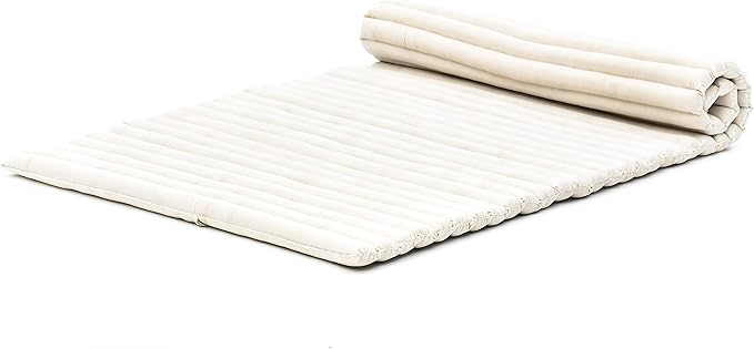 Leewadee - Kapok Roll Mat – Handcrafted Folding Sleep & Relaxation Mattress from Thailand, Ideal as Guest Bed, Camping Mat, Yoga Mat or Traditional Futon, 75 x 39 inches, Ecru