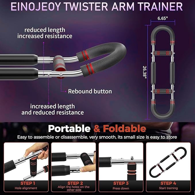 Twister Arm Trainer, Adjustable Chest Workout Equipment Upper Body Strength Training, Portable Power Twister Bar with Detachable Design, Arm Trainer, Home Gym & Travel Fitness Tool