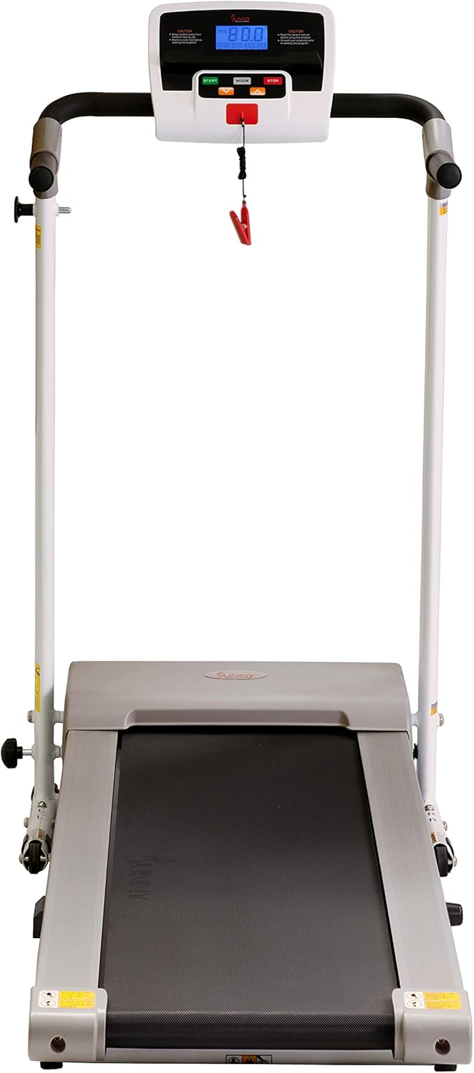 Sunny Health & Fitness Compact Foldable Treadmill - Easy Assembly, Quiet Operation, LCD Performance Monitor, Device Holder - Running & Walking Exercise, Optional Free SunnyFit App Bluetooth Connection