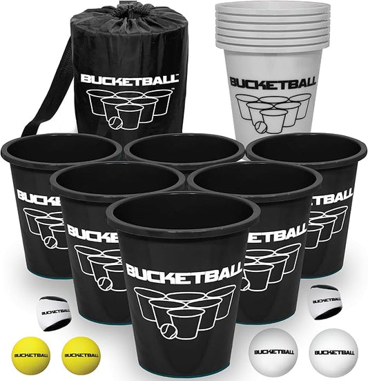 BucketBall | Team Color Edition | Combo Pack (Black/Silver): Original Yard Pong Game: Best Camping, Beach, Lawn, Outdoor, Family, Adult, Tailgate, Jumbo, Giant Game